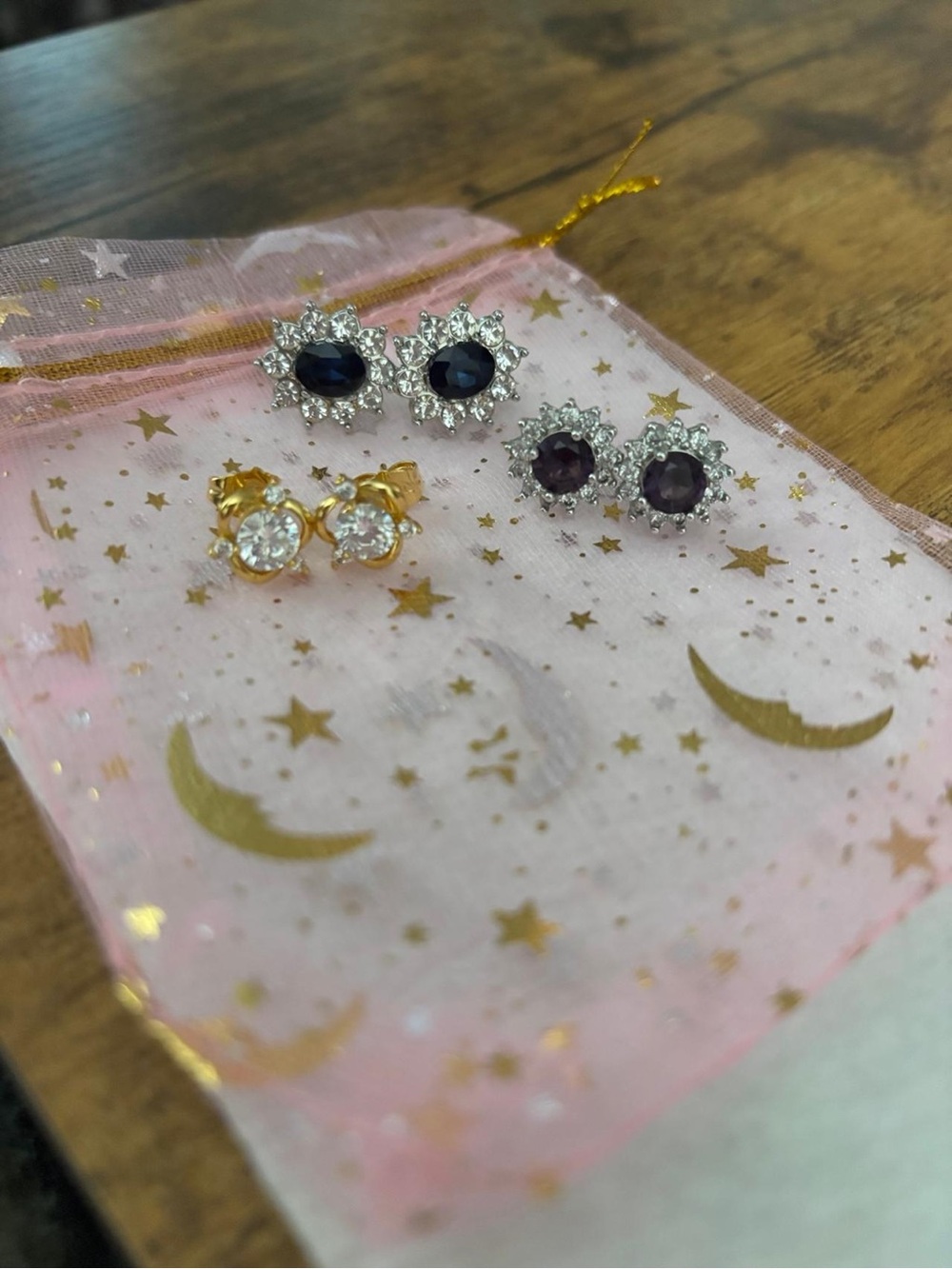 Assorted Women’s Stud Earrings Set - Gold and Dark Blue/Silver Stones - Picture 4 of 4